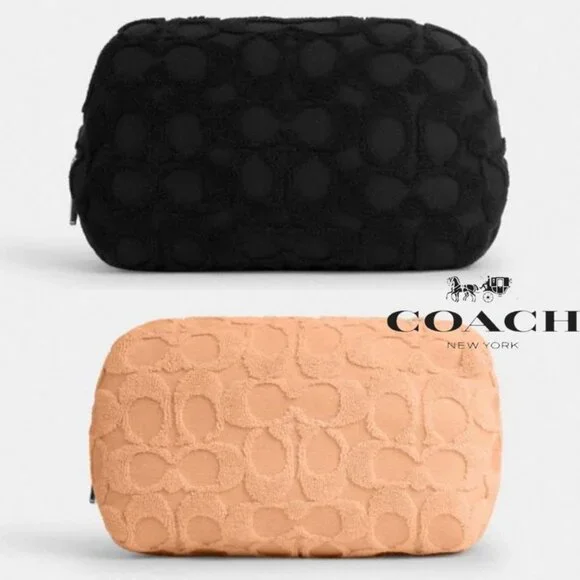 - NWT Coach Signature CU178 Terrycloth Zippered Cosmetic Case Faded Blush